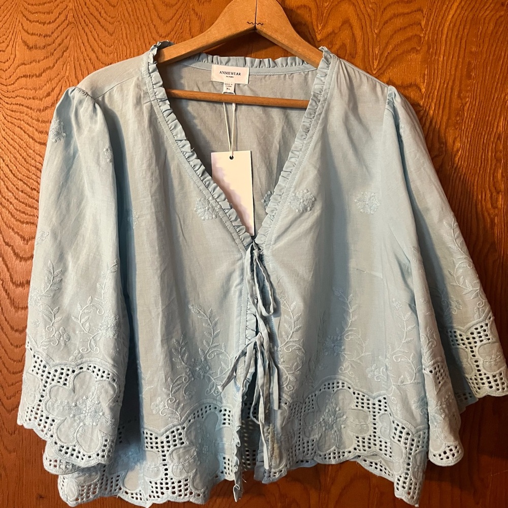 Women's Blue Embroidered Top by Anniewear NWT
